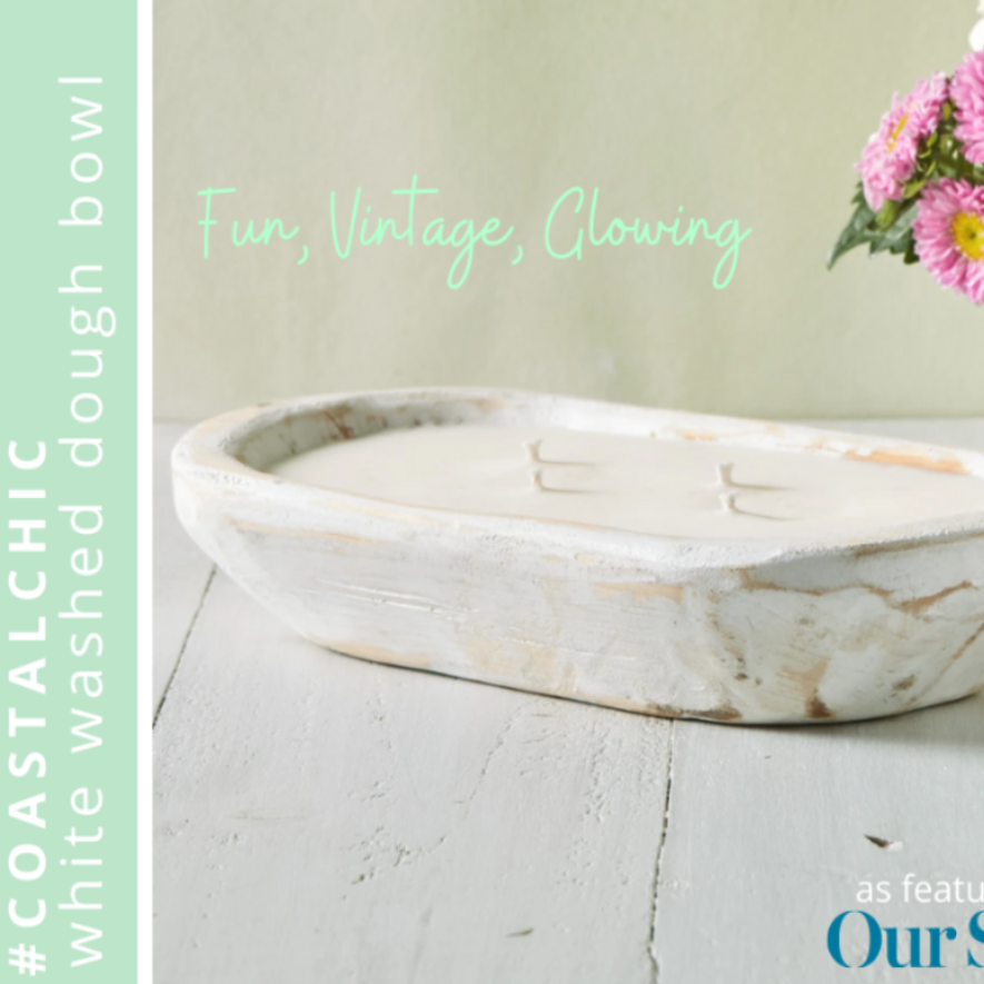 Dough Bowl Candle Vintage White Washed: CURRENTLY SOLD OUT