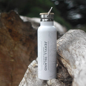 Jekyll Island GA Map Bottle with Bamboo Top in Matte White